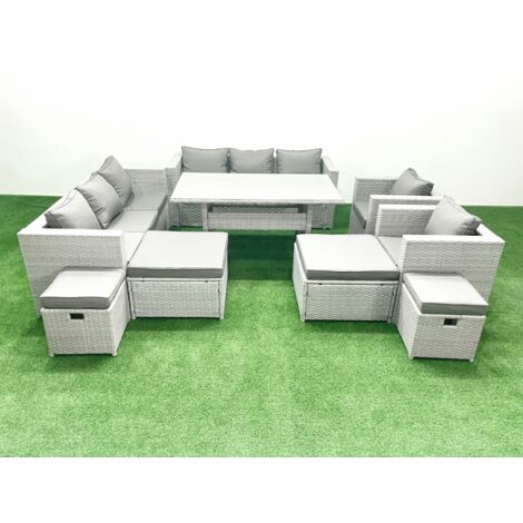 Fimous Ensembles de salons de jardin 12 places Ensemble canapé et table à manger avec 4 Tabourets Gris clair mélangé (1/5)