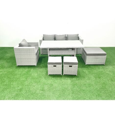 Fimous Ensemble de mobilier de jardin avec Canapé Table à manger 3 Repose-pieds Gris clair mélangé (1/5)
