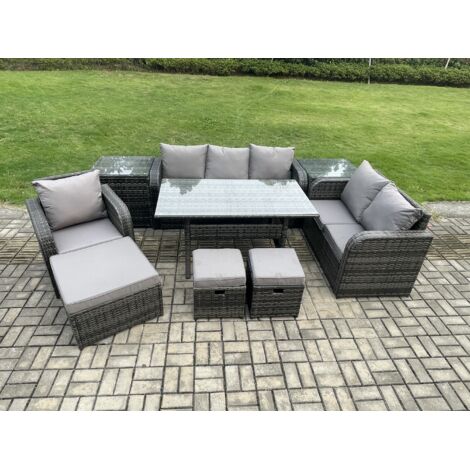 Fimous 9 Teil Ensembles de salons de jardin avec Fauteuil Inclinablen 2 Tables d'appoint 3 Repose-pieds Gris foncé mélangé (1/5)