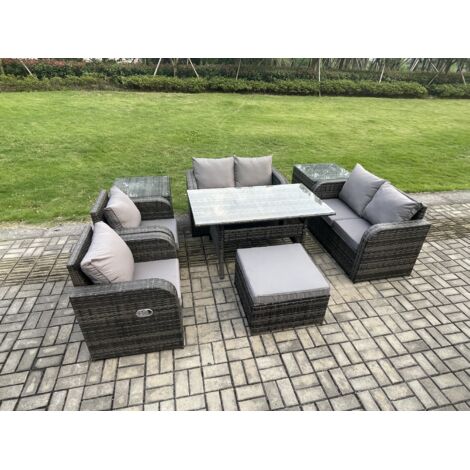 Fimous Salon de jardin exterieur resine tressee avec 2 Tables d'appoint Grands Tabouret Gris foncé mélangé (1/5)