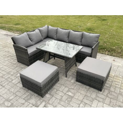 Fimous Ensemble de mobilier de jardin d'extérieur avec Table à manger oblongue 2 Grands Tabourets Gris foncé mélangé (1/5)