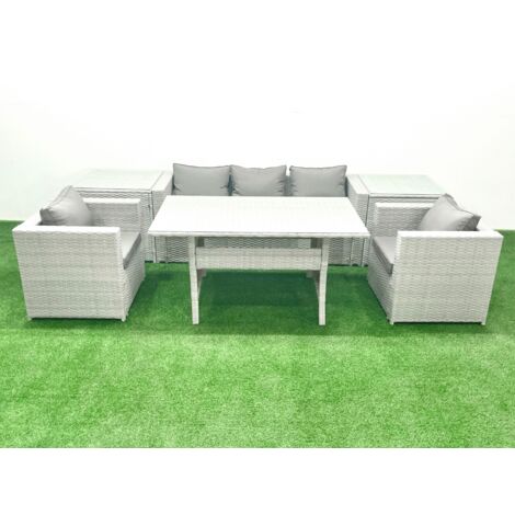 Fimous Ensemble de mobilier de jardin avec Canapé Table à manger 2 Fauteuils 2 Tables d'appoint Gris clair mélangé (1/5)