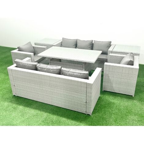 Fimous Ensemble de mobilier de jardin 8 places avec table de salle à manger 2 Fauteuils 2 Tables d'appoint Gris clair mélangé (1/5)