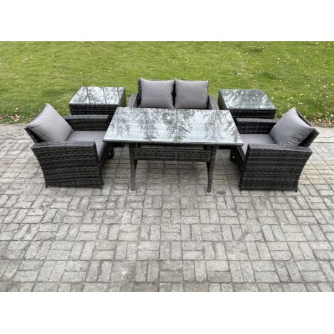 Fimous Ensemble de meubles de jardin en polyrotin avec Table à manger rectangulaire Canapé avec 2 Tables d'appoint (1/5)