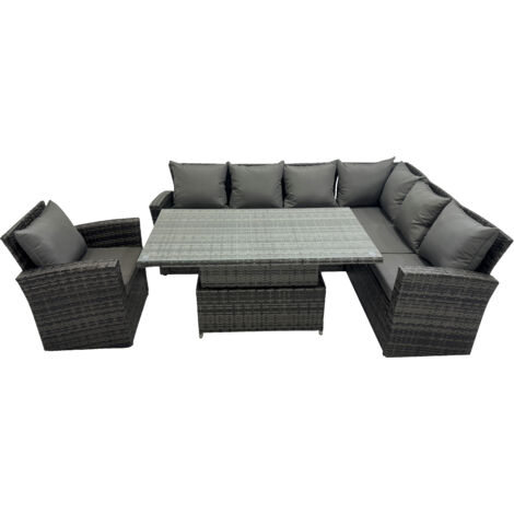 Fimous Mobilier de jardin en polyrotin à dossier haut Ensemble de table à manger réglable en hauteur avec Fauteuils (1/5)