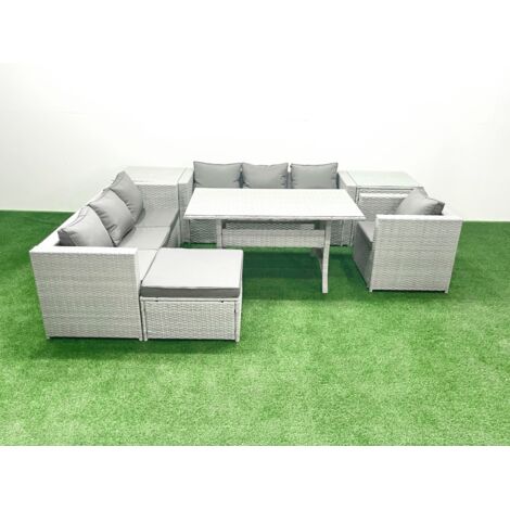 Fimous 7 Pièces Ensemble de canapés de jardin en rotin avec coussin avec Fauteuil Table à manger 2 Tables d'appoint Grands Tabouret (1/5)