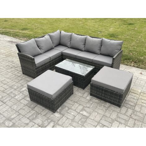 Fimous 8 places Salon de Jardin en Rotin PE avec Table basse 2 Grands TabouretnGris foncé mélangé (1/5)
