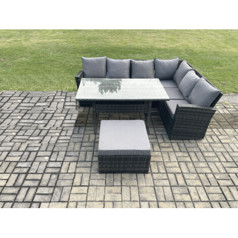 Fimous 7 placessalon de jardin exterieur resine tressee avec Grands Tabouret (1/5)