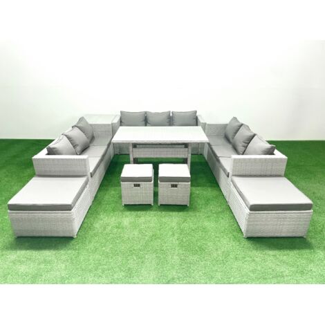 Fimous Ensembles de salons de jardin 13 places Ensemble canapé et table à manger avec 4 Tabourets Table d'appoint Gris clair mélangé (1/5)