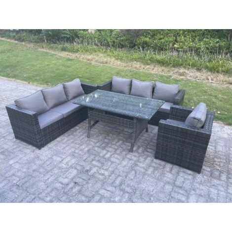 Fimous Ensemble de mobilier de jardin d'extérieur Table à manger rectangulaire Fauteuil 7 places Gris foncé mélangé (1/5)