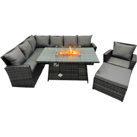Fimous 8 places Salon de Jardin Exterieur en resineavec Fauteuil Gris foncé mélangé Liens latéraux (1/5)