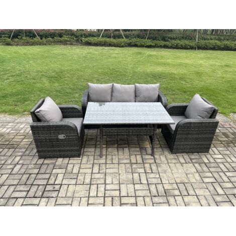 Fimous Ensemble de mobilier de jardin d'extérieur 4 Teil Gris Table Rectangulaire et Fauteuils (1/5)