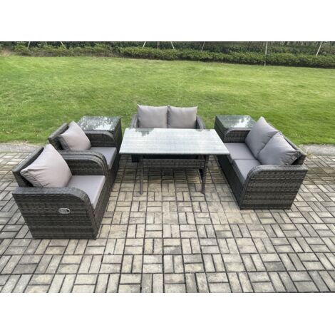 Fimous Salon de jardin exterieur resine tressee avec 2 PC Table d'appointen Gris foncé mélangé (1/5)