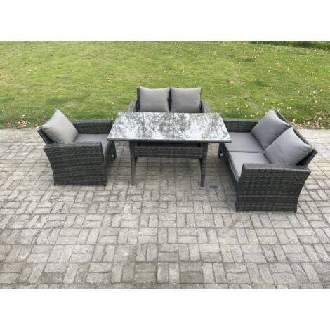 Fimous 5 places Ensemble de meubles de jardin en polyrotin avec Table de salle à manger DoppelsitzCanapé Gris foncé mélangé (1/5)