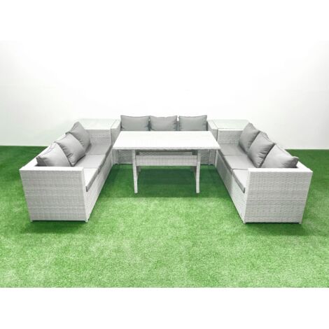 Fimous Ensemble de meubles de jardin en polyrotin 9 places  avec 2 Tables d'appoint Gris clair mélangé (1/5)