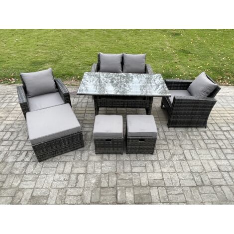Fimous 7 places Ensemble de meubles de jardin en polyrotin avec Table à manger rectangulaire Canapé avec 3 Repose-pieds (1/5)
