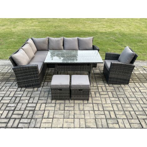 Fimous 9 places Ensemble de meubles de jardin en rotin avec 2 Petits repose-pieds Fauteuils (1/5)