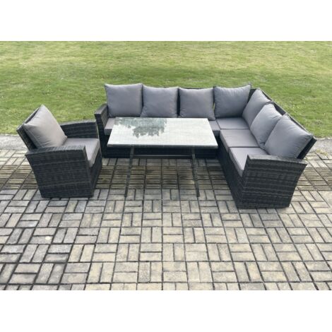 Fimous Salon de Jardin Extérieur Table à manger rectangulaire  Gris foncé mélangé (1/5)