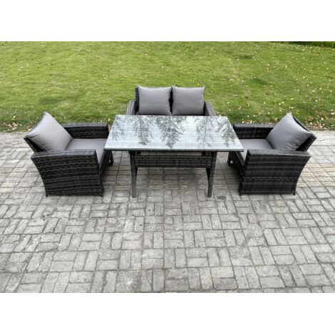 Fimous Ensemble de meubles de jardin en polyrotin avec Table à manger rectangulaire Canapé Gris foncé mélangé (1/5)