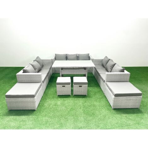 Fimous Ensembles de salons de jardin 13 places Ensemble canapé et table à manger avec 4 Tabourets Gris clair mélangé (1/5)