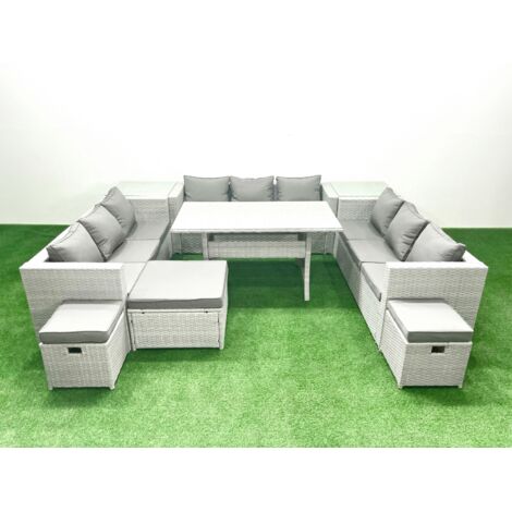 Fimous Ensemble de meubles de jardin en polyrotin 12 places  avec 3 Repose-pieds 2 Tables d'appoint Gris clair mélangé (1/5)