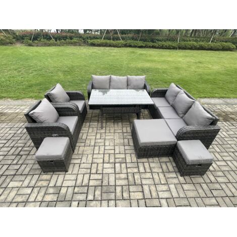 Fimous Ensembles de salons de jardin avec Table Fauteuil 3 Tabourets Gris foncé mélangé (1/5)