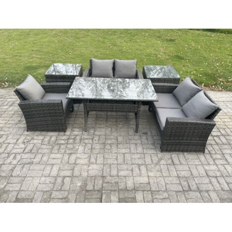 Fimous Ensemble de meubles de jardin en polyrotin avec Table de salle à manger DoppelsitzCanapé 2 Tables d'appoint Gris foncé mélangé (1/5)