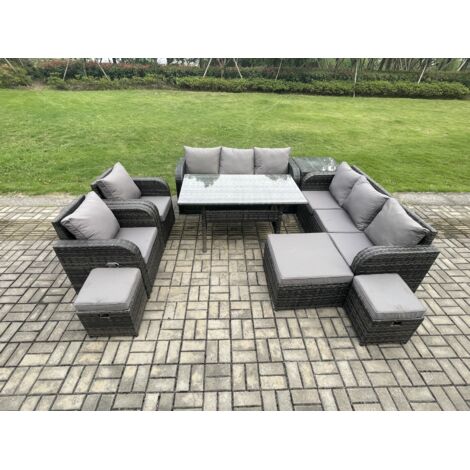 Fimous Ensembles de salons de jardin avec Table Fauteuil Table d'appoint 3 Tabourets Gris foncé mélangé (1/5)