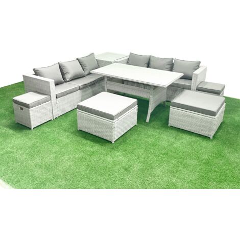 Fimous Ensemble de meubles de jardin en polyrotin 10 places avec Table à manger et Table d'appoint Gris clair mélangé (1/5)