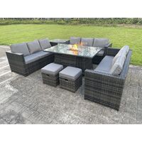 Fimous Mobilier De Jardin En Rotin Extérieur Foyer À Gaz Table À Manger Réchauffeur À Gaz Set Table D'appoint Petit Gris Mixte Foncé 11 Places