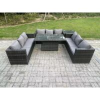 Fimous 9 Places Extérieur En Rotin Meubles De Jardin Canapé Set Patio Réglable Table À Manger Set Table D'appoint Gris Foncé Mixte