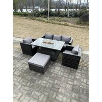 Fimous Outdoor Pe Rotin Meubles De Jardin Foyer À Gaz Table À Manger Fauteuil Grand Tabouret Gris Foncé Mixte