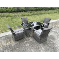 Fimous 4 places rotin meubles de jardin table à manger et chaises set PE Wicker patio extérieur 4 chaises table en verre trempé noir