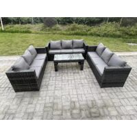 Fimous extérieur 3 PC trois places canapé meubles de jardin en rotin salon canapé ensemble avec Table basse rectagulaire