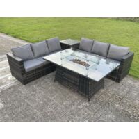 Fimous Outdoor rotin Garden Corner Furniture foyer à gaz table à manger chauffage à gaz brûleur salon gris foncé 6 places