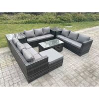 Fimous Extérieur en rotin salon de jardin canapé ensemble avec Table basse rectagulaire grand repose-pieds et 2 petits tabourets 2 Table d’appoint