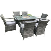 Fimous Rattan meubles de jardin foyer à gaz table rectangulaire chauffage à gaz et chaises à manger 6 places
