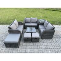 Fimous 9 places Ensemble de meubles de jardin en rotin avec Table basse carrée Love Sofa 3 Tabourets Tables d'appoint