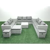 Fimous Ensemble de meubles de jardin en rotin 12 places avec Canapé 3 Tabourets Gris clair mixte