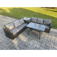 Fimous Garden Furniture Canapé Set Table à manger rectangulaire Intérieur Extérieur 6 places Rattan Set Gris foncé mixte