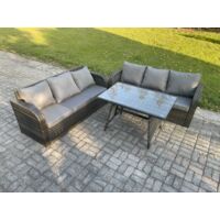 Fimous 6 places Garden Furniture Canapé Set Table à manger rectangulaire Intérieur Extérieur Rattan Set Gris foncé mixte