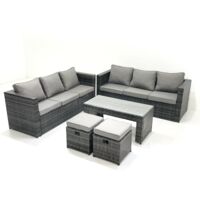 Fimous Salon de Jardin Extérieur avec Table basse carrée 2 Petits tabourets Gris foncé mixte