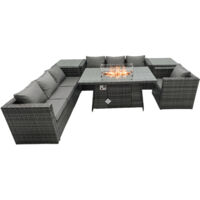 Fimous Ensemble de meubles de jardin en rotin ave Table de foyer à gaz 7 places Ensemble de canapés avec 2 Tables d'appoint