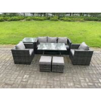 Fimous 7 places Ensemble Repas de Jardin Exterieur avec Canapé Table à manger 2 Fauteuil 2 Petits tabourets Gris foncé mixte