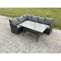 Fimous Ensemble de mobilier de jardin d'extérieur avec Table à manger rectangulaire Gris foncé mélangé