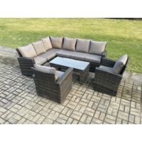 Fimous 8 Seat Ensemble de meubles de jardin en rotin avec canapé d'angle Gris foncé mélangé
