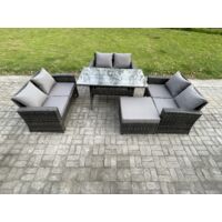 Fimous 7 places Ensemble de meubles de jardin en polyrotin avec Table de salle à manger DoppelsitzCanapé Grands Tabouret