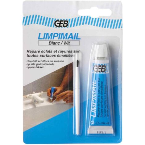 GEB – Pâte de réparation éclats émail blanc – Tube 20ml – Brillant, résistant jusqu'à 100°C – Application précise avec pinceau inclus