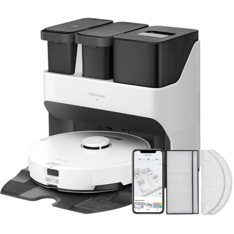 Roborock S7 Max Ultra,Aspirateur Robot Laveur 5500Pa Séchage/Nettoyage/vidage/lavage Automatique Blanc