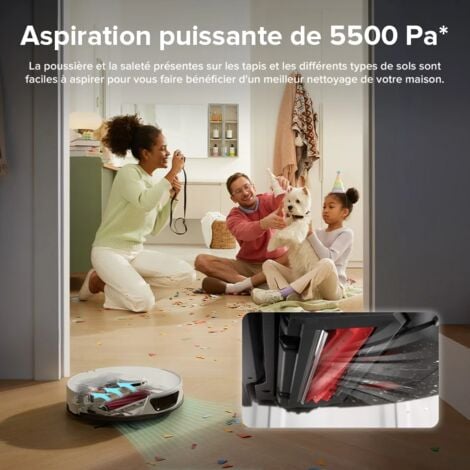 Roborock S7 Max Ultra,Aspirateur Robot Laveur 5500Pa Séchage/Nettoyage/vidage/lavage Automatique Blanc